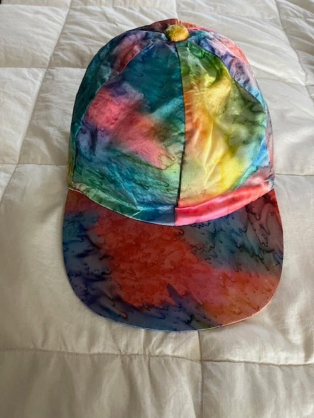 Vintage Silk Women's Pastel Tie Dye Cap with Button Top and Lid/Never Worn